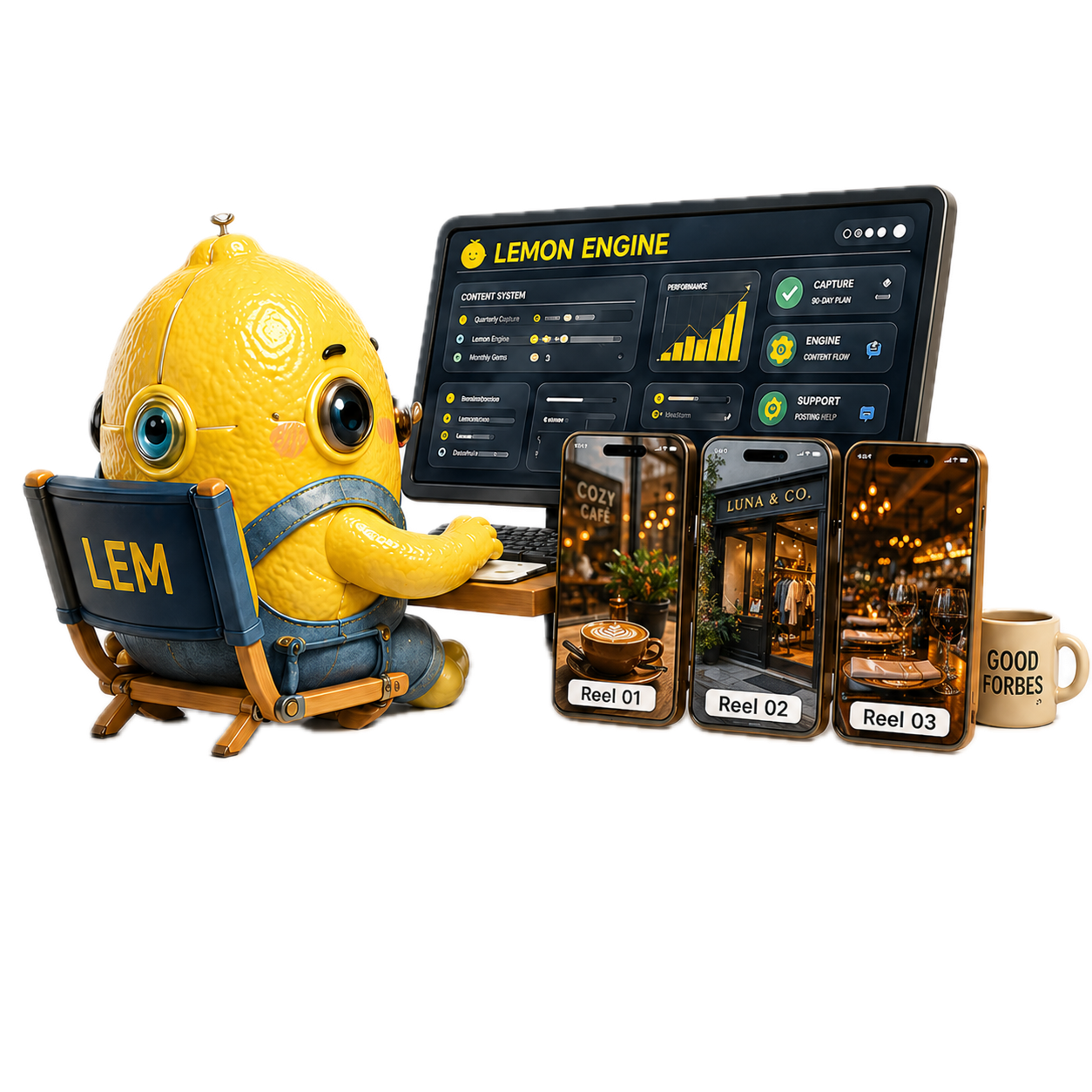 Growth plan visual showing Lem with 3 reels